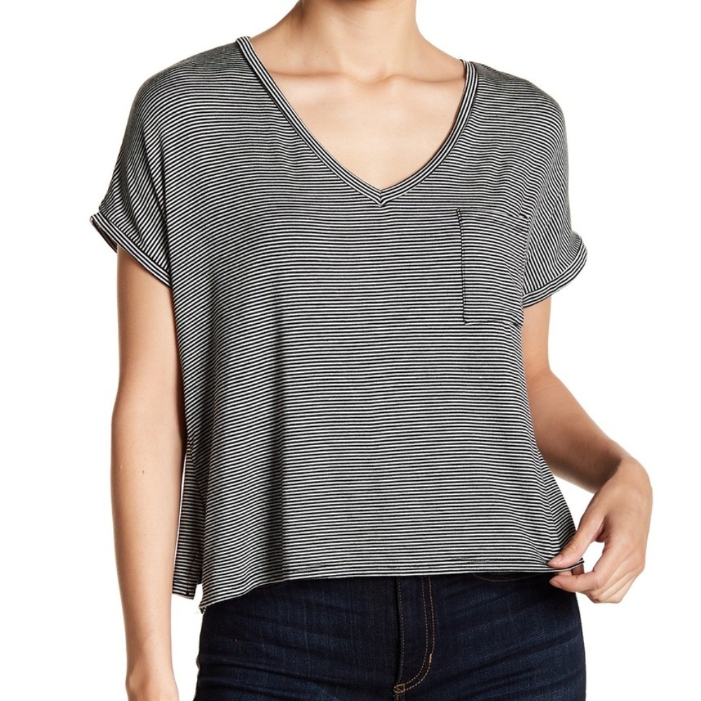 PST by Project Social Striped V-Neck Pocket Tee XL